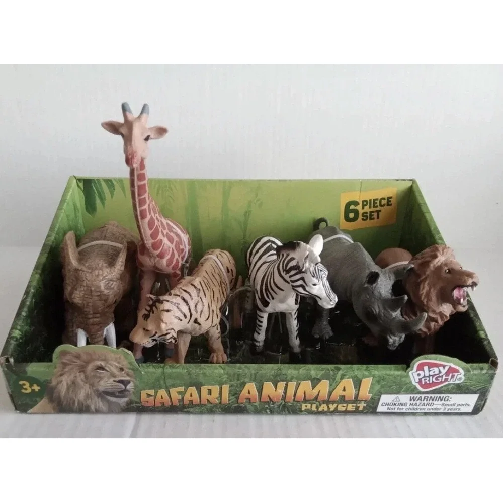 Play Right Safari 6 Wild Animals Playset Tiger Zebra Elephant Rhino Lion Giraffe
